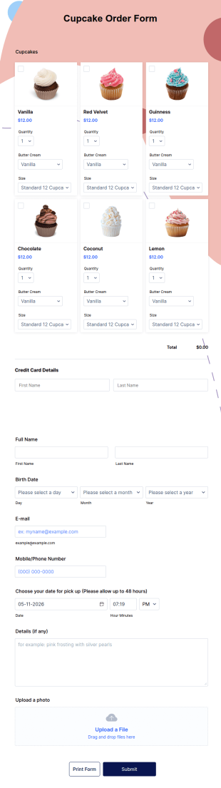 Cupcake Order Form Template