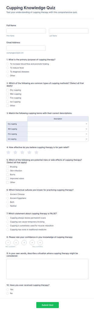 Cupping Knowledge Quiz Form Template