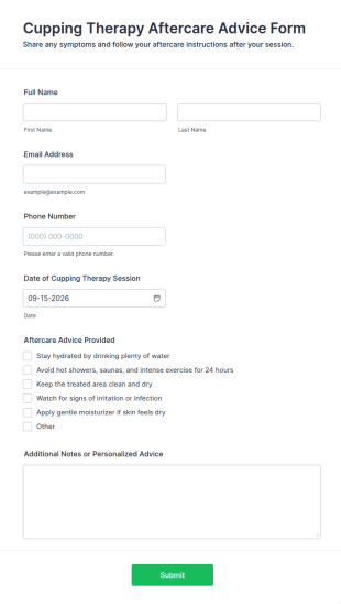 Cupping Therapy Aftercare Advice Form Template