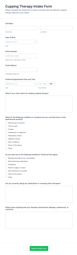 Cupping Therapy Intake Form Template