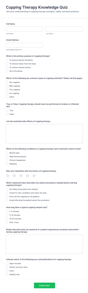 Cupping Therapy Knowledge Quiz Form Template
