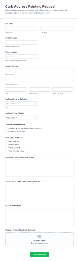 Curb Address Painting Request Form Template