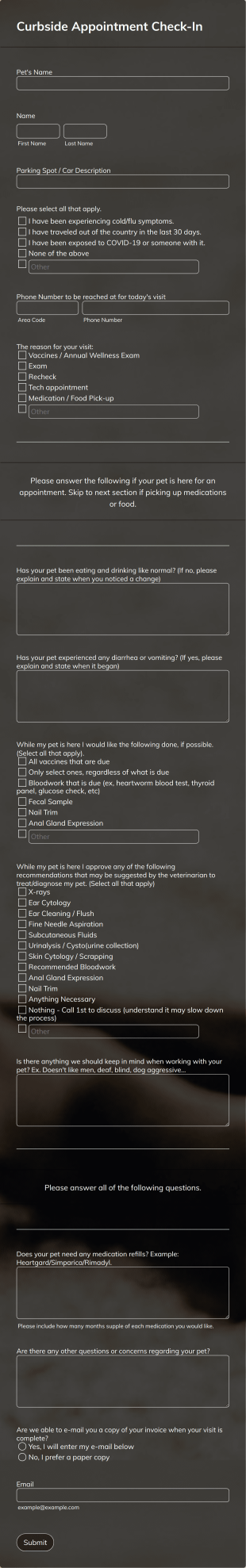 Curbside Appointment Check In Form Template