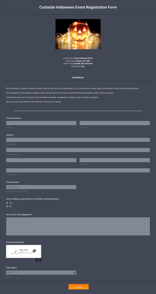 Curbside Halloween Event Registration Form Template