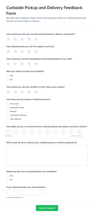 Curbside Pickup And Delivery Feedback Form Template