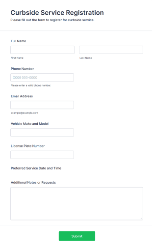 Curbside Service Registration Form Template