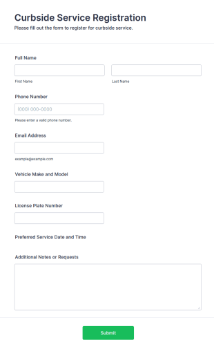 Curbside Service Registration Form Template