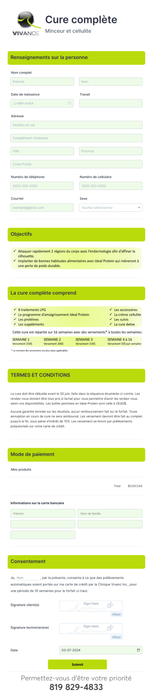 Cure Complète Minceur Et Cellulite Form Template
