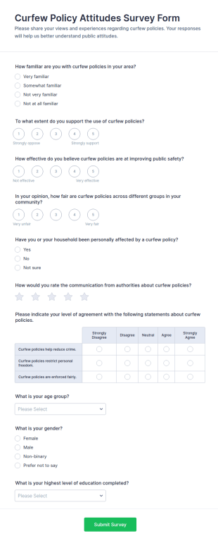 Curfew Policy Attitudes Survey Form Template