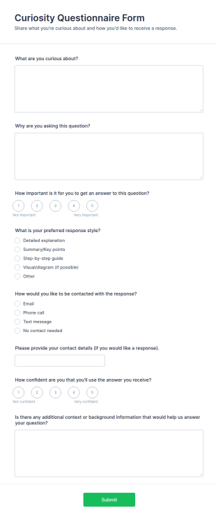 Curiosity Questionnaire Form Template