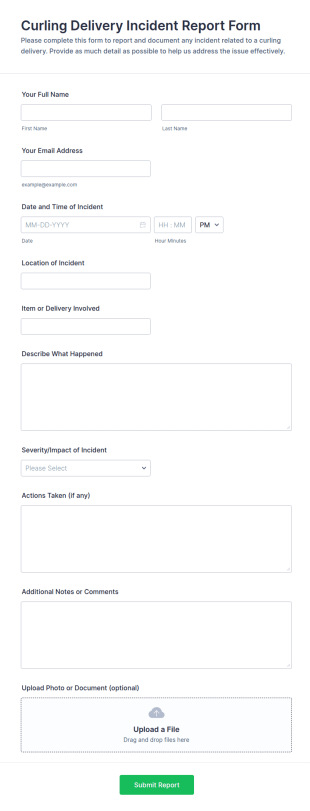 Curling Delivery Incident Report Form Template