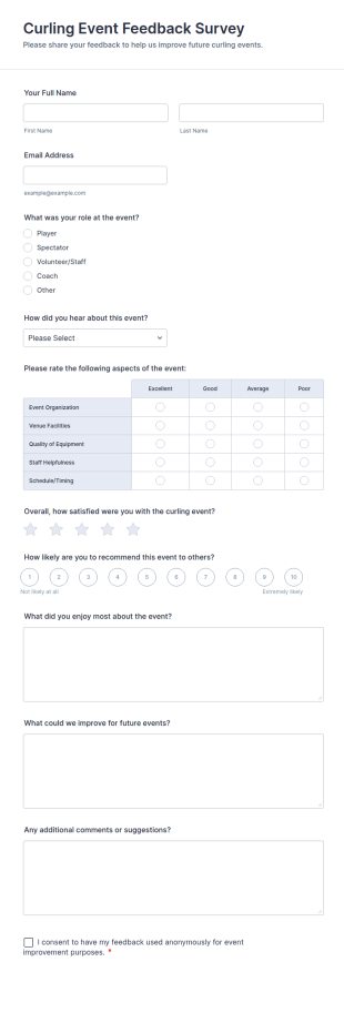 Curling Event Feedback Survey Form Template