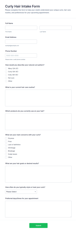 Curly Hair Intake Form Template