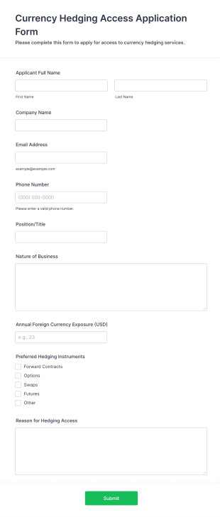 Currency Hedging Access Application Form Template
