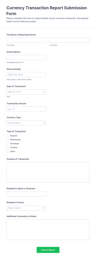 Currency Transaction Report Submission Form Template