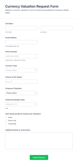 Currency Valuation Request Form Template