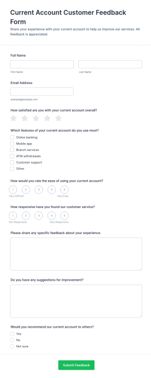 Current Account Customer Feedback Form Template