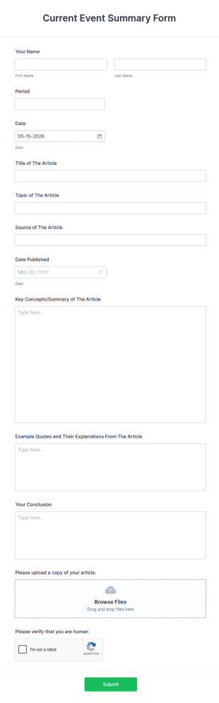 Current Event Summary Form Template