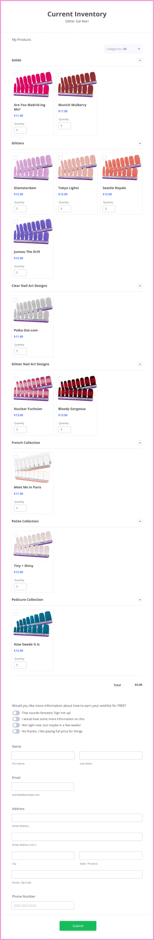 Current Inventory Glitter Gal Mari Form Template