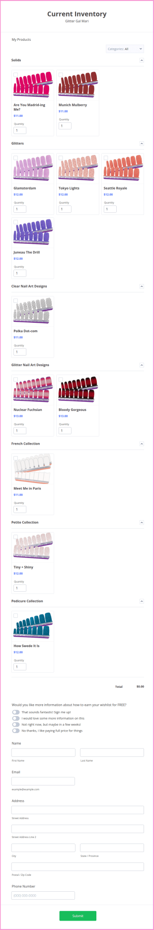 Current Inventory Glitter Gal Mari Form Template