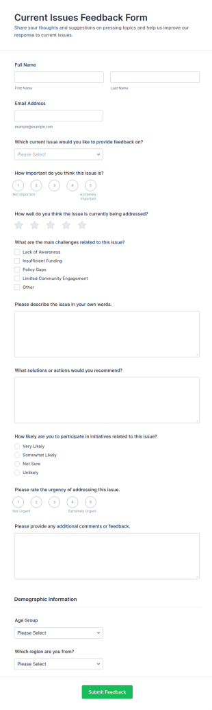 Current Issues Feedback Form Template