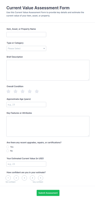 Current Value Assessment Form Template