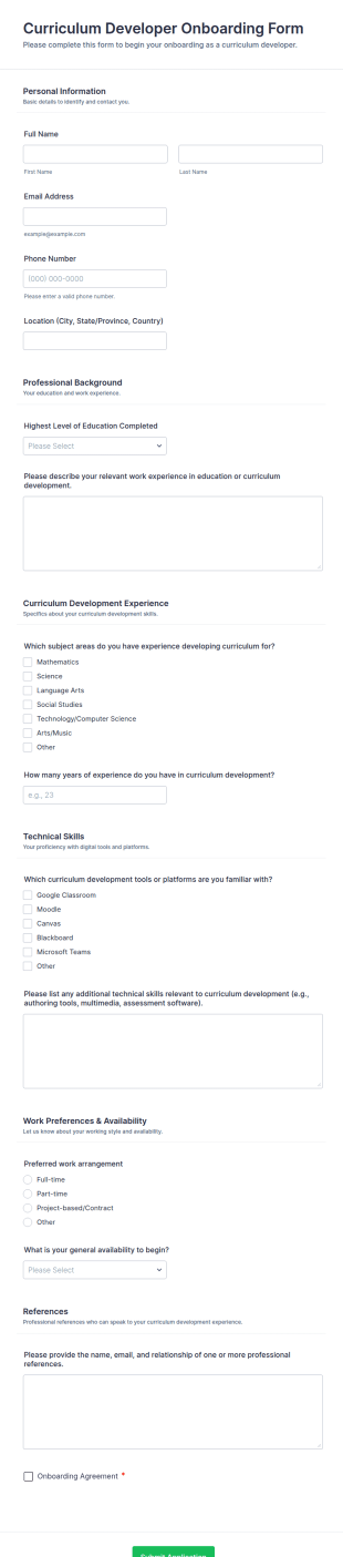 Curriculum Developer Onboarding Form Template