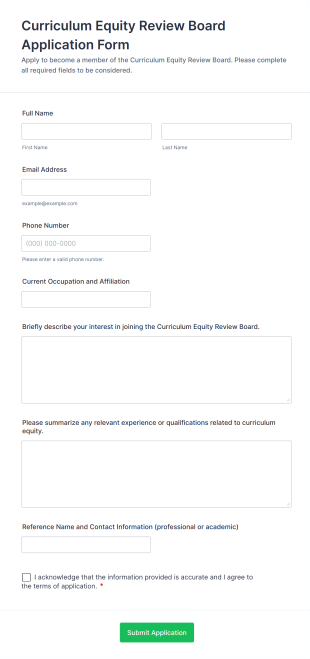 Curriculum Equity Review Board Application Form Form Template