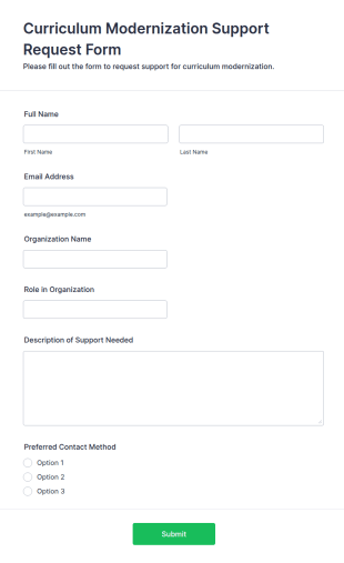 Curriculum Modernization Support Request Form Template