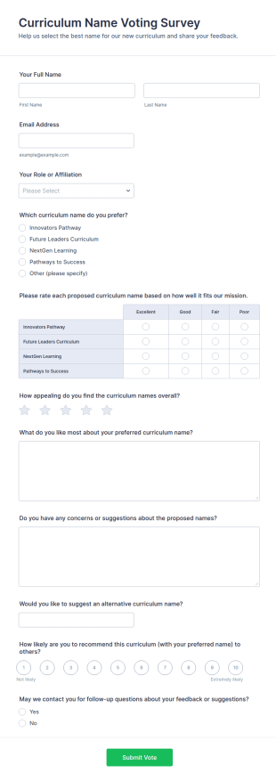 Curriculum Name Voting Survey Form Template