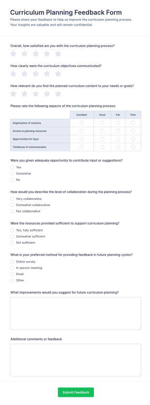 Curriculum Planning Feedback Form Template