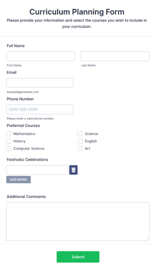 Curriculum Planning Form Template