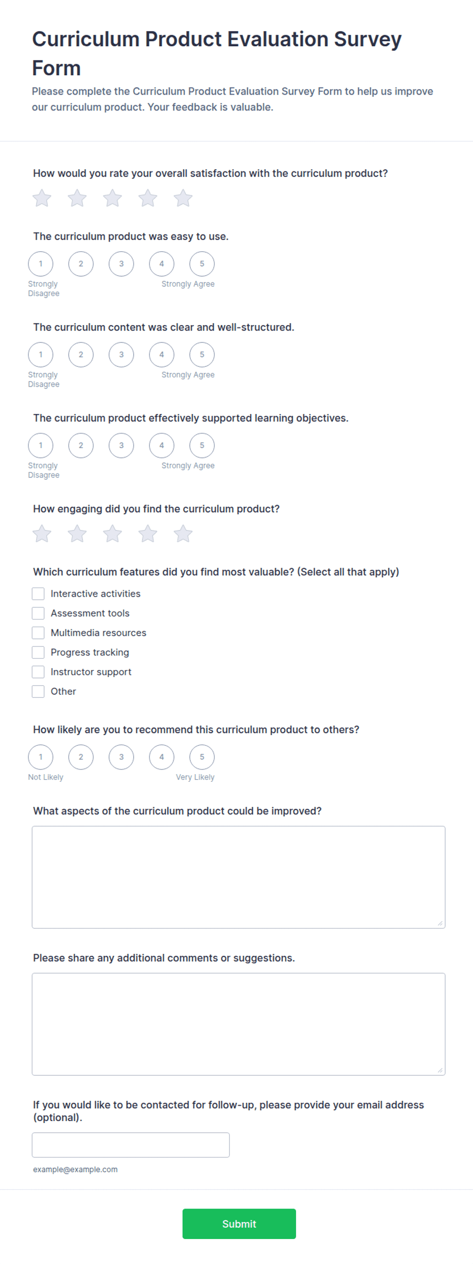 Curriculum Product Evaluation Survey Form Template | Jotform