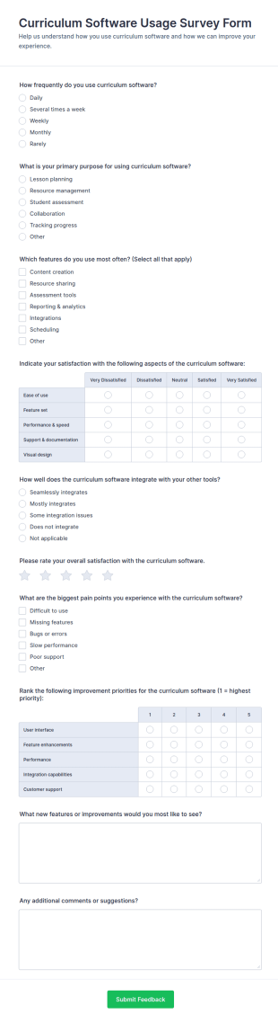 Curriculum Software Usage Survey Form Template