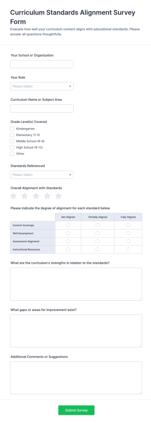 Curriculum Standards Alignment Survey Form Template