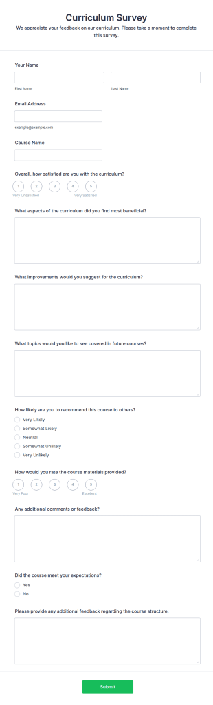 Curriculum Survey Form Template
