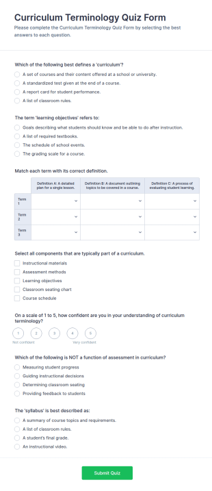 Curriculum Terminology Quiz Form Template
