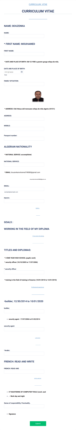 Curriculum Vitae Form Template