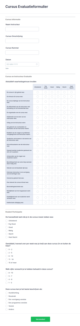 Cursus Evaluatieformulier