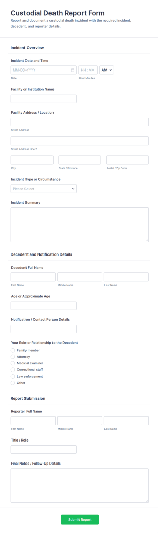 Custodial Death Report Form Template