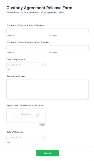 Custody Agreement Release Form Form Template