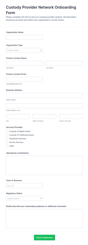 Custody Provider Network Onboarding Form Template