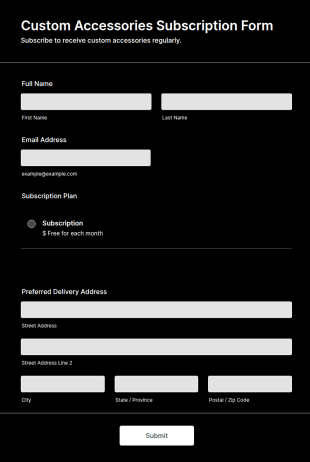Custom Accessories Subscription Form Template