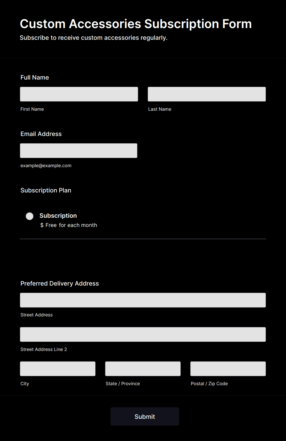 Custom Accessories Subscription Form Template | Jotform