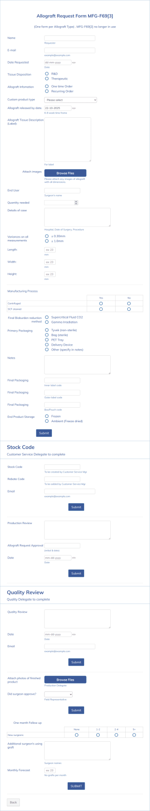 Custom Allograft Request Form Template