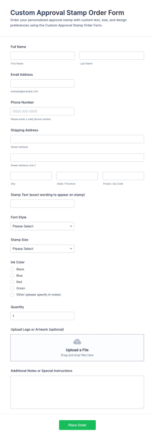 Custom Approval Stamp Order Form Template