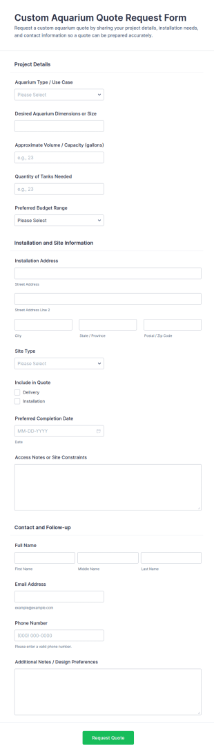 Custom Aquarium Quote Request Form Template