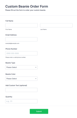 Custom Beanie Order Form Template