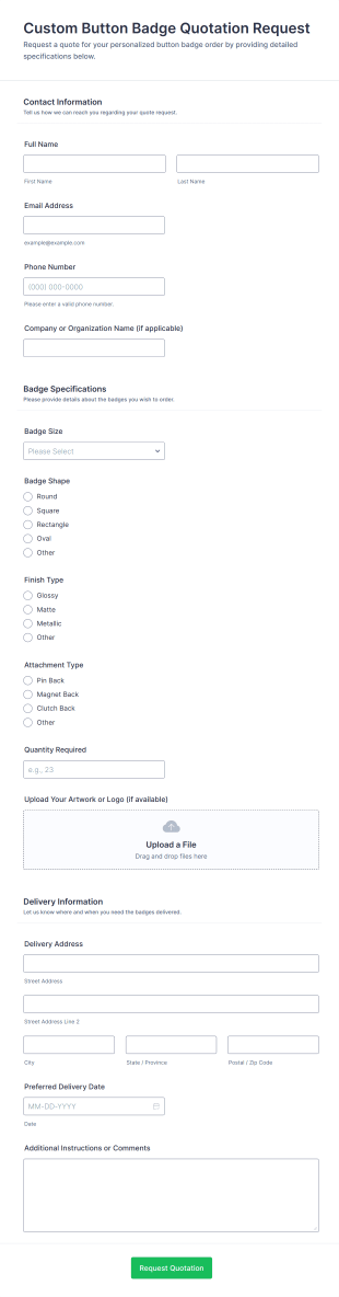 Custom Button Badge Quotation Request Form Template