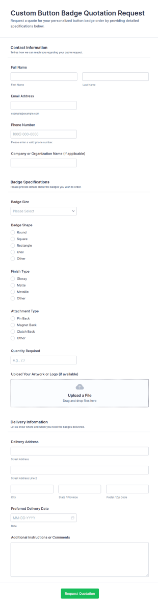 Custom Button Badge Quotation Request Form Template